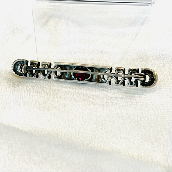 182. Sterling, Garnet and Marcasite Bar Brooch Circa 1980s. Estate Find! - Picture 6 of 8